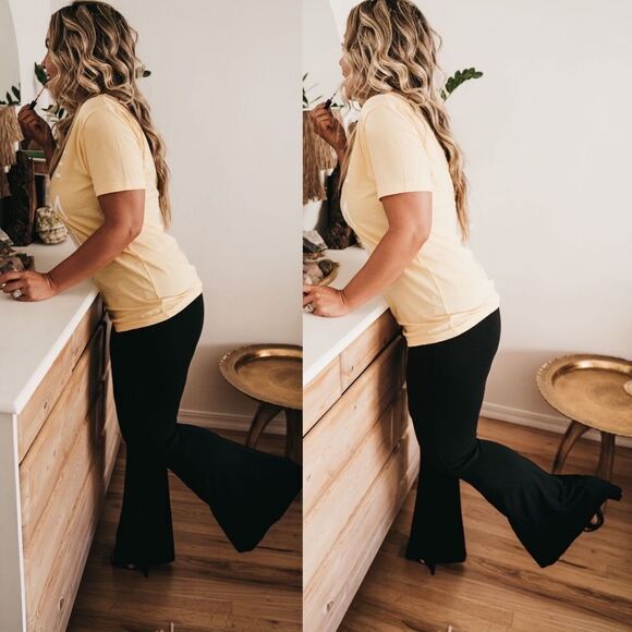Black bell bottom flares basic lounge stretch pant - Picture 1 of 2
